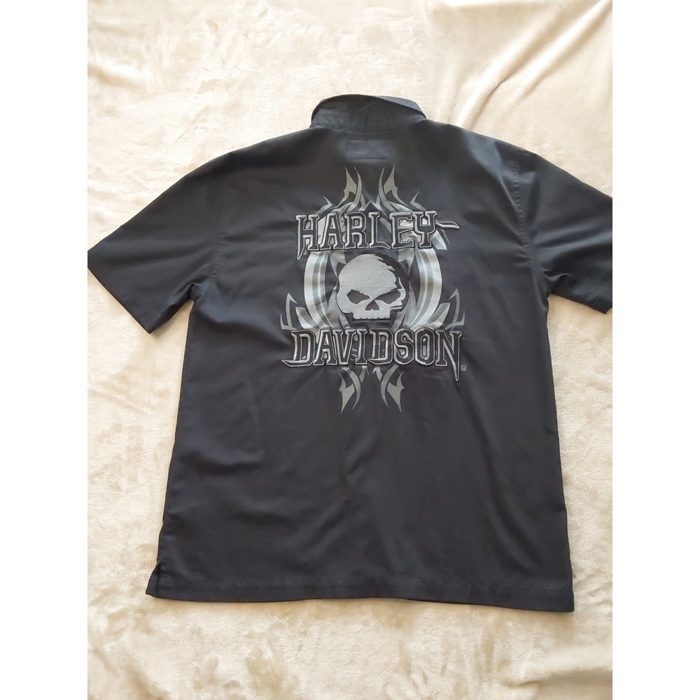 Harley Davidson Skull Button Up Shirt Mens Medium Black Short Sleeve Biker - Picture 9 of 15